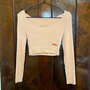 MaxMara Long Sleeve Knit Crop Top in Baby Pink
